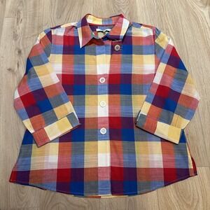 Foxcroft Button-Up Shirt Women's SZ 16 Shaped Plaid Multicolor Check 100% Cotton